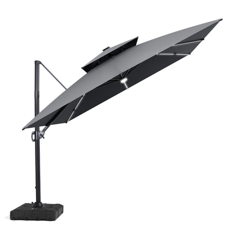 Crestlive Products 11 x 11 ft Aluminum Double Top Crank Cantilever Patio Umbrella with LED Strip Lights and Base Options