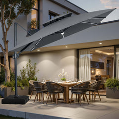 11x11 ft Square Aluminum Cantilever Patio Umbrella with LED Strip Lights & Double Top (Base Options)