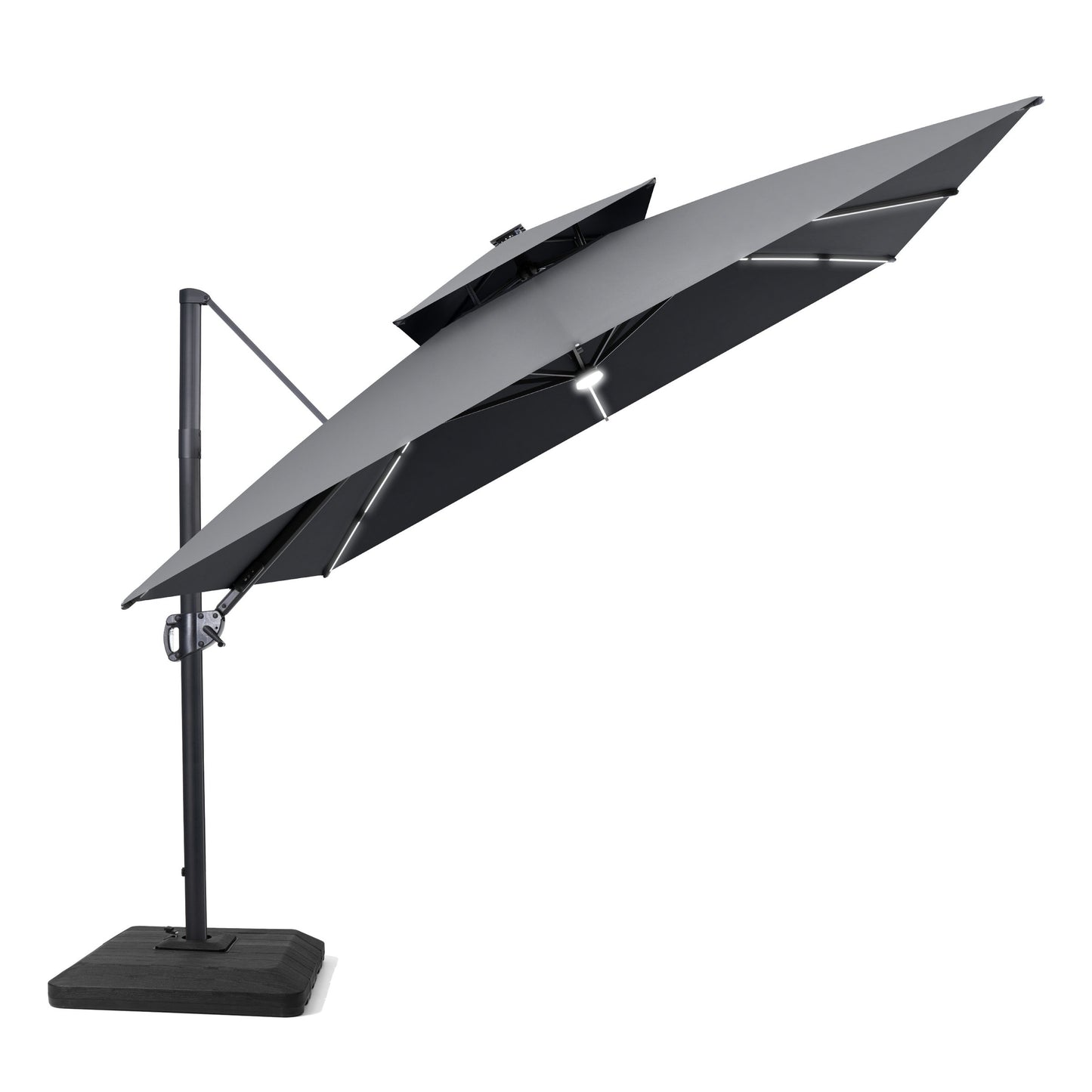 Crestlive Products 11 x 11 ft Aluminum Double Top Crank Cantilever Patio Umbrella with LED Strip Lights and Base Options