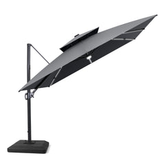 11x11 ft Square Aluminum Cantilever Patio Umbrella with LED Strip Lights & Double Top (Base Options)
