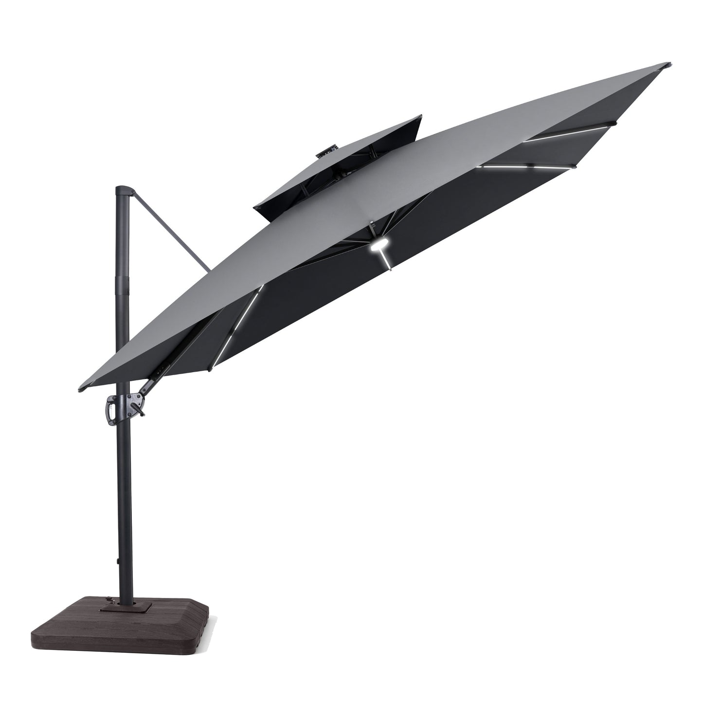 Crestlive Products 11 x 11 ft Aluminum Double Top Crank Cantilever Patio Umbrella with LED Strip Lights and Base Options