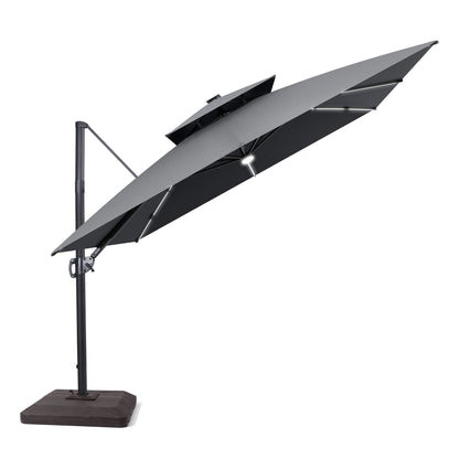 Crestlive Products 11 x 11 ft Aluminum Double Top Crank Cantilever Patio Umbrella with LED Strip Lights and Base Options