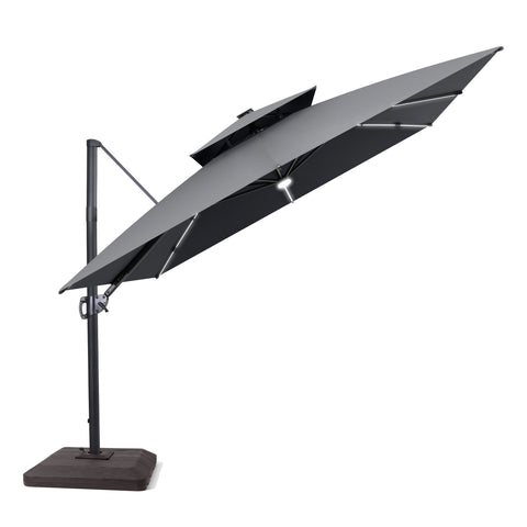 Crestlive Products 11 x 11 ft Aluminum Double Top Crank Cantilever Patio Umbrella with LED Strip Lights and Base Options