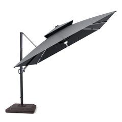 11x11 ft Square Aluminum Cantilever Patio Umbrella with LED Strip Lights & Double Top (Base Options)