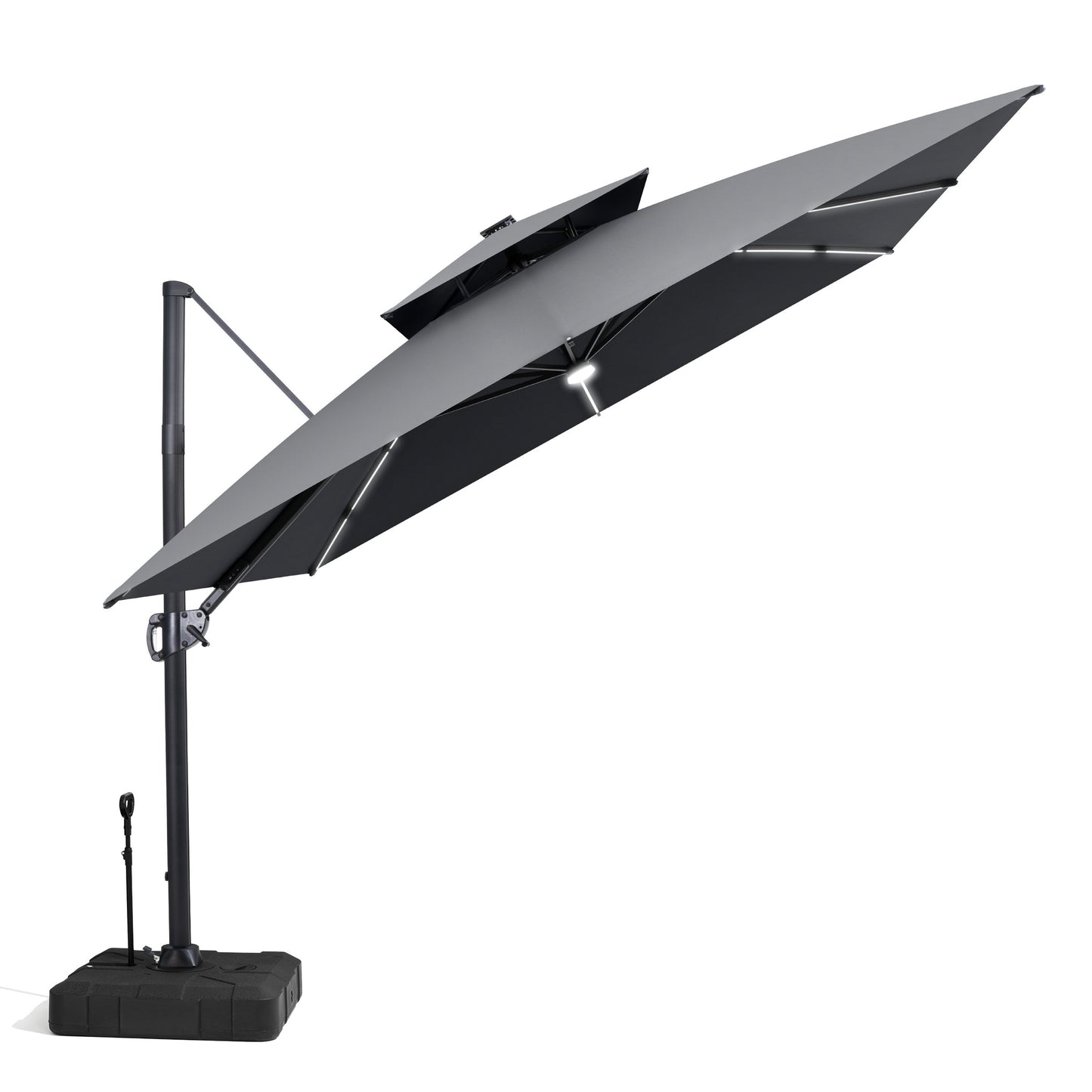 Crestlive Products 11 x 11 ft Aluminum Double Top Crank Cantilever Patio Umbrella with LED Strip Lights and Base Options