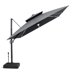 11x11 ft Square Aluminum Cantilever Patio Umbrella with LED Strip Lights & Double Top (Base Options)