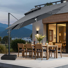 11x11 ft Square Aluminum Cantilever Patio Umbrella with LED Strip Lights & Double Top (Base Options)