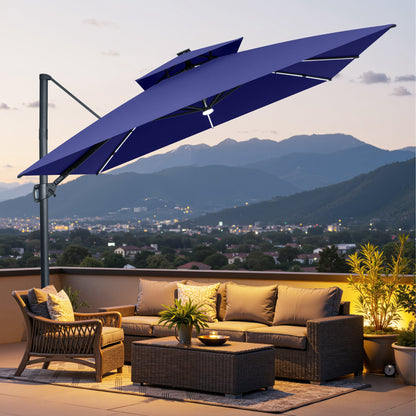 Crestlive Products 11 x 11 ft Aluminum Double Top Crank Cantilever Patio Umbrella with LED Lights