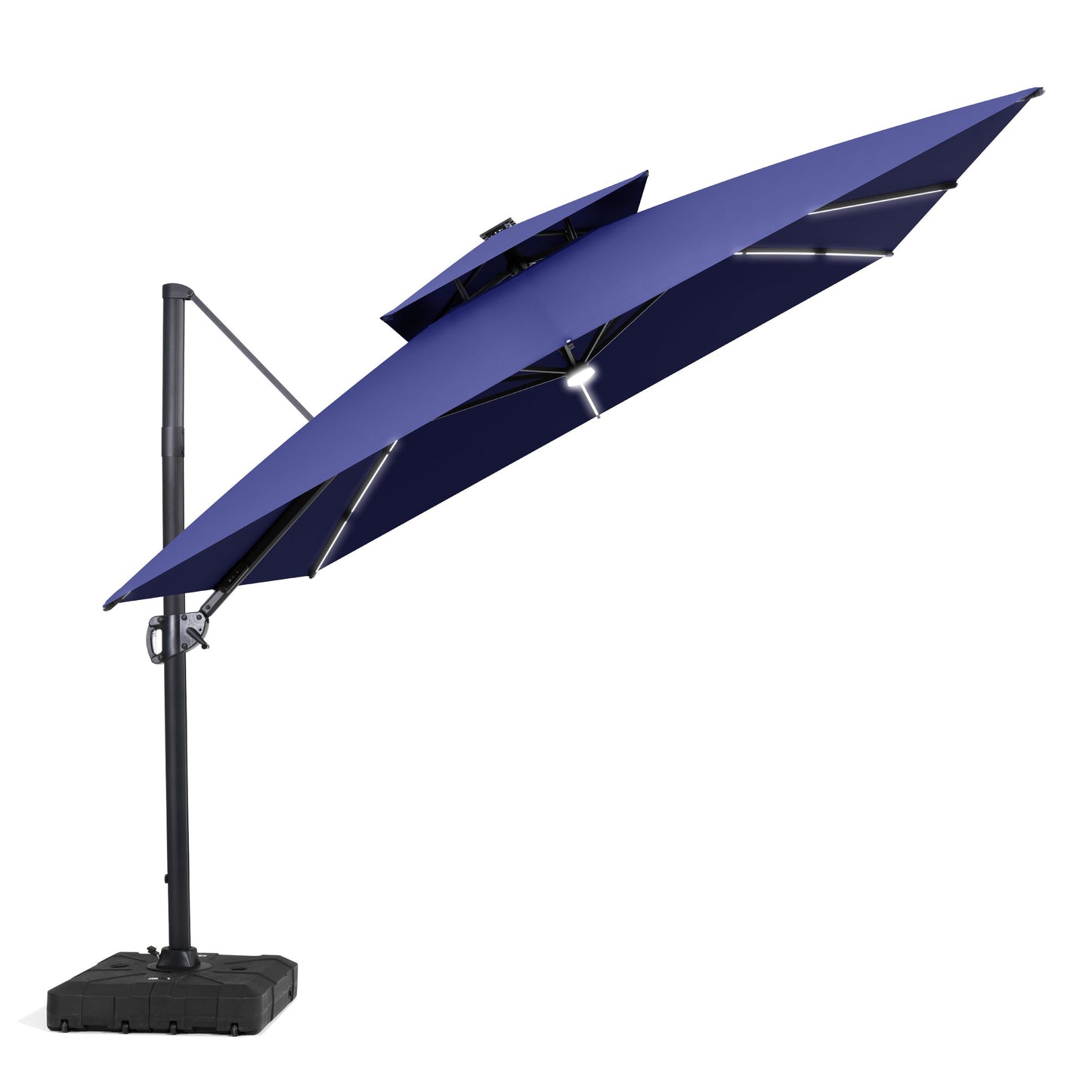 Crestlive Products 11 x 11 ft Aluminum Double Top Crank Cantilever Patio Umbrella with LED Strip Lights and Base Options