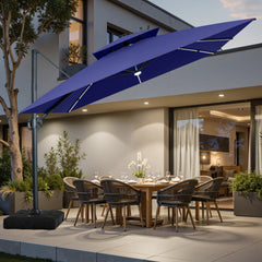 11x11 ft Square Aluminum Cantilever Patio Umbrella with LED Strip Lights & Double Top (Base Options)