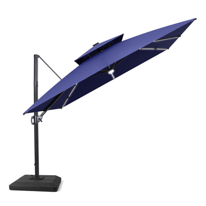 Crestlive Products 11 x 11 ft Aluminum Double Top Crank Cantilever Patio Umbrella with LED Strip Lights and Base Options