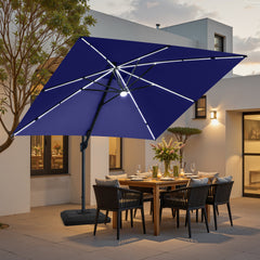 11x11 ft Square Aluminum Cantilever Patio Umbrella with LED Strip Lights & Double Top (Base Options)