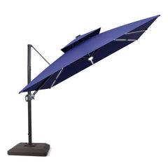 11x11 ft Square Aluminum Cantilever Patio Umbrella with LED Strip Lights & Double Top (Base Options)
