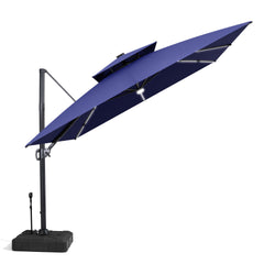 11x11 ft Square Aluminum Cantilever Patio Umbrella with LED Strip Lights & Double Top (Base Options)