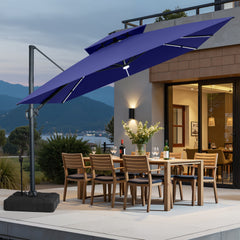 11x11 ft Square Aluminum Cantilever Patio Umbrella with LED Strip Lights & Double Top (Base Options)