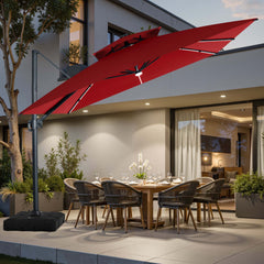 11x11 ft Square Aluminum Cantilever Patio Umbrella with LED Strip Lights & Double Top (Base Options)