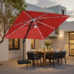 11x11 ft Square Aluminum Cantilever Patio Umbrella with LED Strip Lights & Double Top (Base Options)
