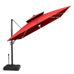 11x11 ft Square Aluminum Cantilever Patio Umbrella with LED Strip Lights & Double Top (Base Options)