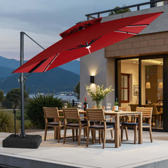 11x11 ft Square Aluminum Cantilever Patio Umbrella with LED Strip Lights & Double Top (Base Options)