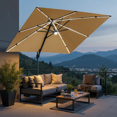 11x11 ft Square Aluminum Cantilever Patio Umbrella with LED Strip Lights & Double Top (Base Options)
