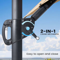 11x11 ft Square Aluminum Cantilever Patio Umbrella with LED Strip Lights & Double Top (Base Options)