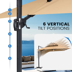 11x11 ft Square Aluminum Cantilever Patio Umbrella with LED Strip Lights & Double Top (Base Options)