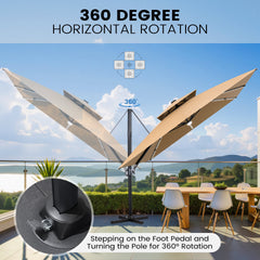 11x11 ft Square Aluminum Cantilever Patio Umbrella with LED Strip Lights & Double Top (Base Options)