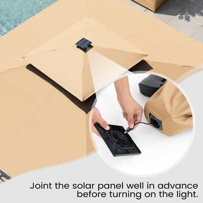 Crestlive Products 11 x 11 ft Aluminum Double Top Crank Cantilever Patio Umbrella with LED Strip Lights and Base Options