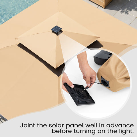 Crestlive Products 11 x 11 ft Aluminum Double Top Crank Cantilever Patio Umbrella with LED Strip Lights and Base Options