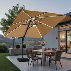 11x11 ft Square Aluminum Cantilever Patio Umbrella with LED Strip Lights & Double Top (Base Options)
