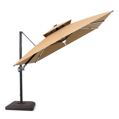 11x11 ft Square Aluminum Cantilever Patio Umbrella with LED Strip Lights & Double Top (Base Options)