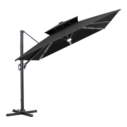 Crestlive Products 11 x 9 ft Aluminum Double Top Cantilever Patio Umbrella with LED Lights