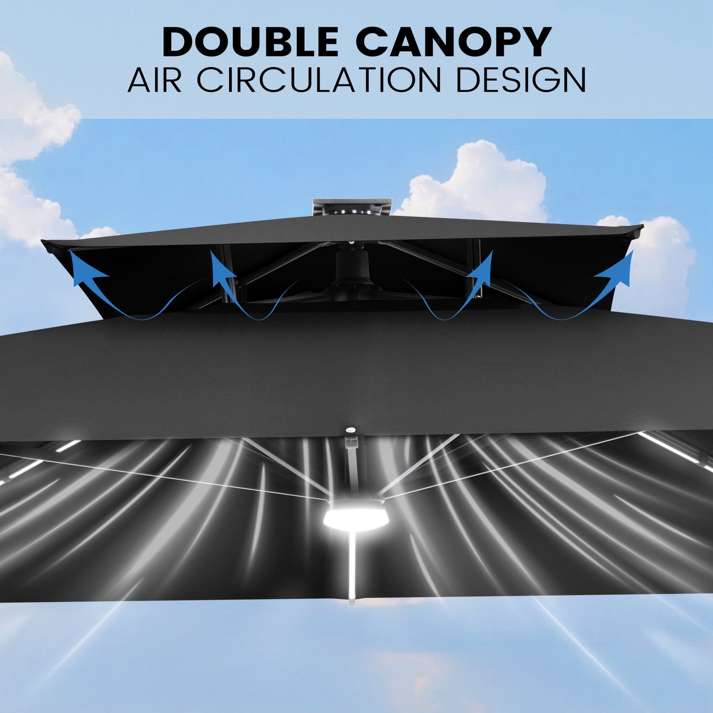 Crestlive Products 11 x 9 ft Aluminum Double Top Cantilever Patio Umbrella with LED Lights