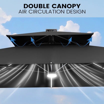 Crestlive Products 11 x 9 ft Aluminum Double Top Cantilever Patio Umbrella with LED Lights