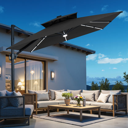 Crestlive Products 11 x 9 ft Aluminum Double Top Cantilever Patio Umbrella with LED Lights