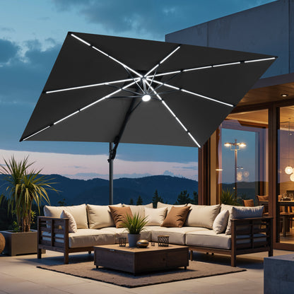 Crestlive Products 11 x 9 ft Aluminum Double Top Cantilever Patio Umbrella with LED Lights