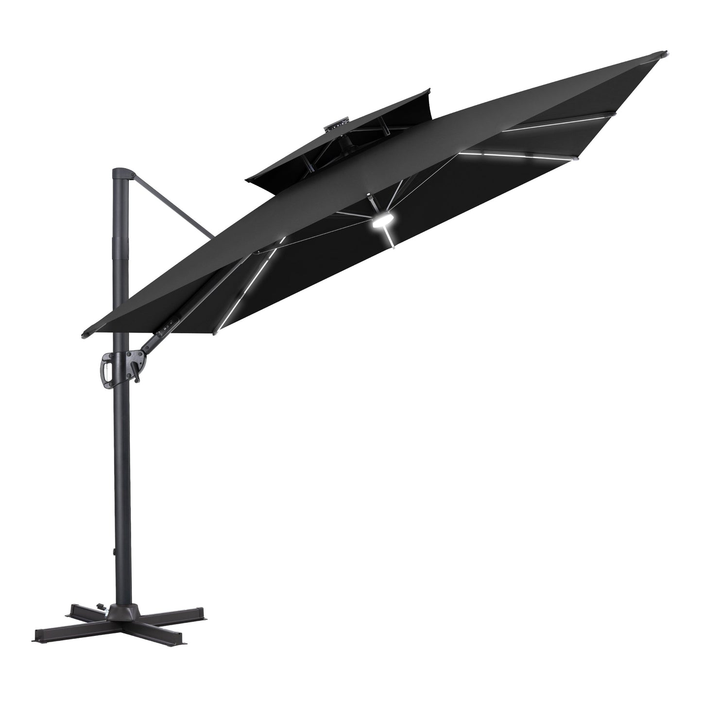 Crestlive Products 11 x 9 ft Aluminum Double Top Cantilever Patio Umbrella with LED Strip Lights and Base Options