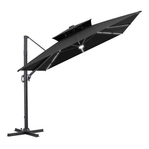 Crestlive Products 11 x 9 ft Aluminum Double Top Cantilever Patio Umbrella with LED Strip Lights and Base Options