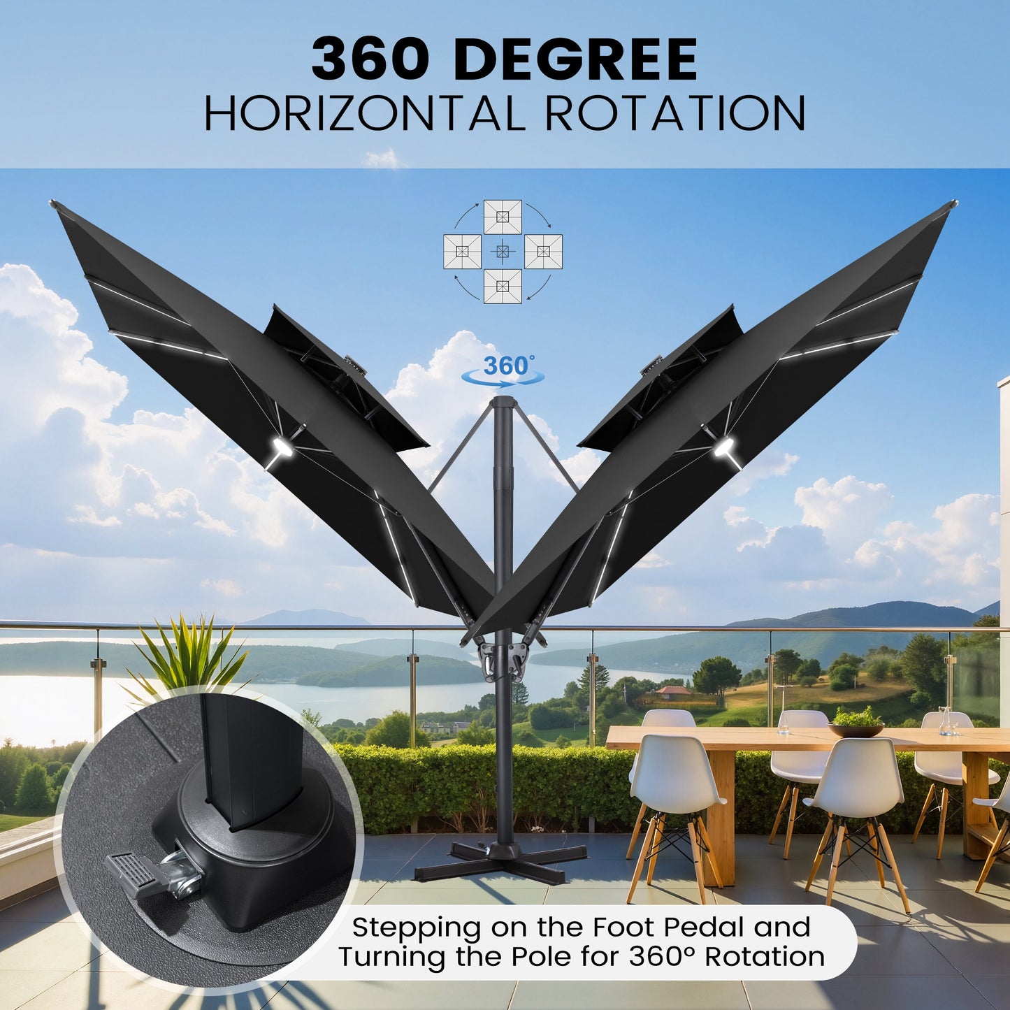 Crestlive Products 11 x 9 ft Aluminum Double Top Cantilever Patio Umbrella with LED Lights