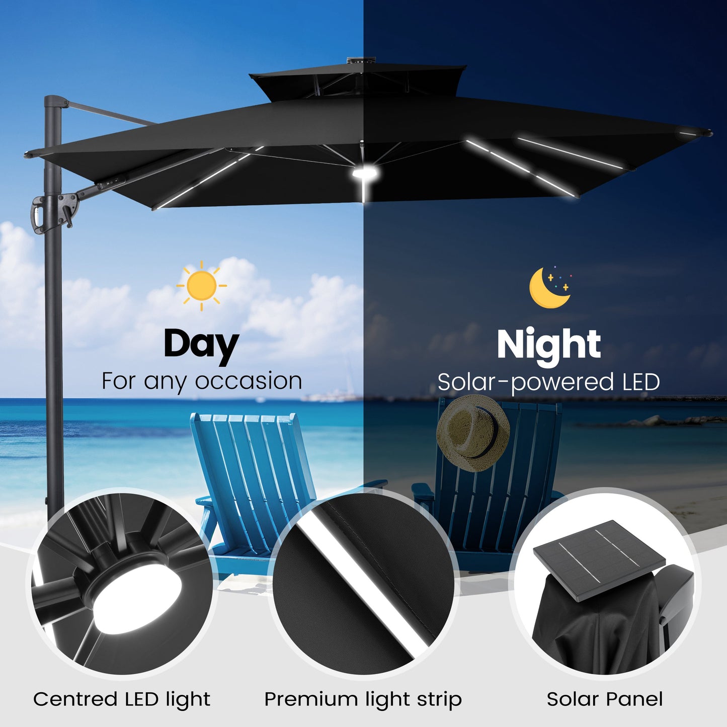 Crestlive Products 11 x 9 ft Aluminum Double Top Cantilever Patio Umbrella with LED Lights