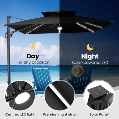 Crestlive Products 11 x 9 ft Aluminum Double Top Cantilever Patio Umbrella with LED Lights