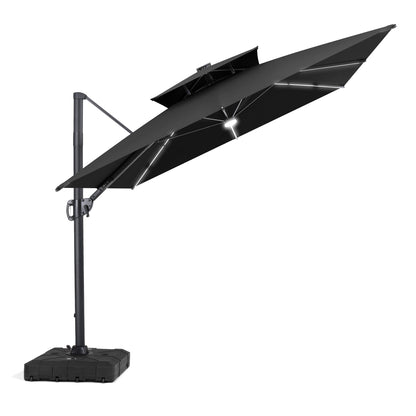 Crestlive Products 11 x 9 ft Aluminum Double Top Cantilever Patio Umbrella with LED Strip Lights and Base Options