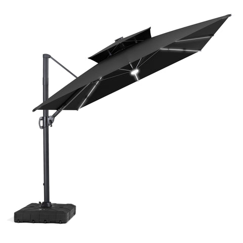 Crestlive Products 11 x 9 ft Aluminum Double Top Cantilever Patio Umbrella with LED Strip Lights and Base Options