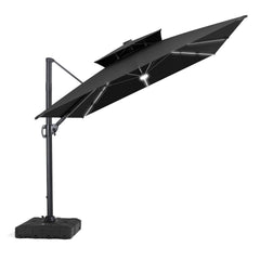 11x9 ft Aluminum Cantilever Patio Umbrella with Premium LED Strip Lights (Base Options)