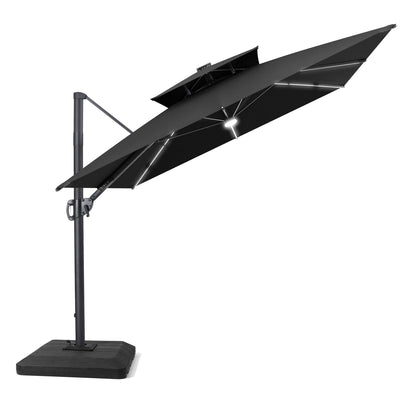 Crestlive Products 11 x 9 ft Aluminum Double Top Cantilever Patio Umbrella with LED Strip Lights and Base Options