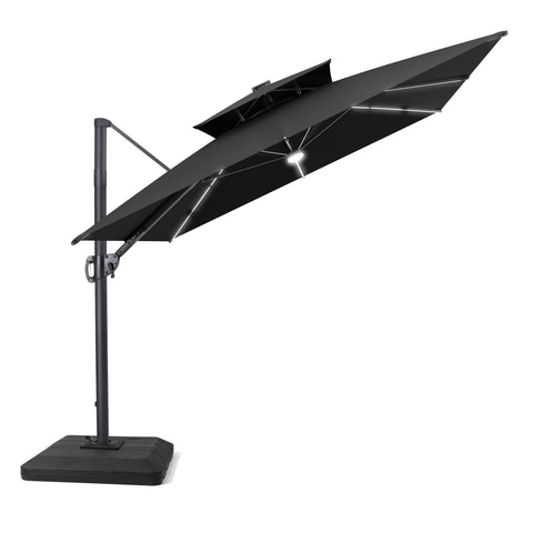 Crestlive Products 11 x 9 ft Aluminum Double Top Cantilever Patio Umbrella with LED Strip Lights and Base Options