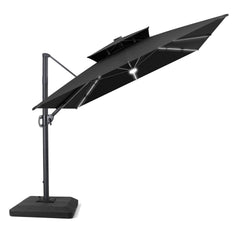 11x9 ft Aluminum Cantilever Patio Umbrella with Premium LED Strip Lights (Base Options)