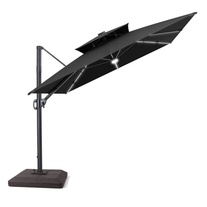 Crestlive Products 11 x 9 ft Aluminum Double Top Cantilever Patio Umbrella with LED Strip Lights and Base Options