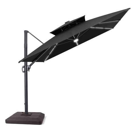Crestlive Products 11 x 9 ft Aluminum Double Top Cantilever Patio Umbrella with LED Strip Lights and Base Options