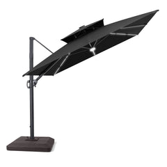 11x9 ft Aluminum Cantilever Patio Umbrella with Premium LED Strip Lights (Base Options)